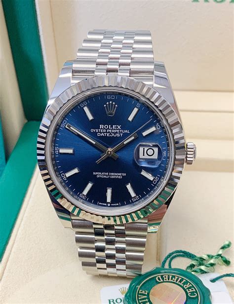 silver rolex datejust blue face|2021 Rolex Datejust 41 mm.